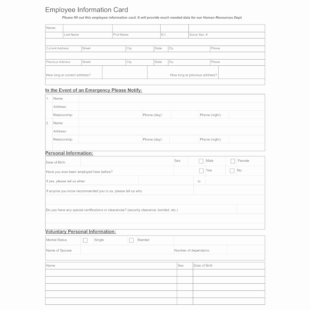 Employment Information form Template New Employee Information Sheet