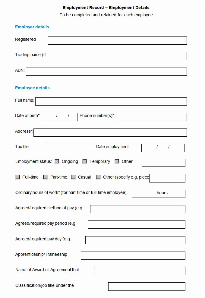 Employment Information form Template Unique Employee form Template