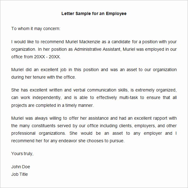 Employment Letter Of Recommendation Template Elegant 18 Employee Re Mendation Letters Pdf Doc