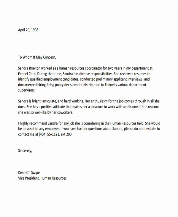 Employment Letter Of Recommendation Template Inspirational 10 Employee Re Mendation Letter Template 10 Free