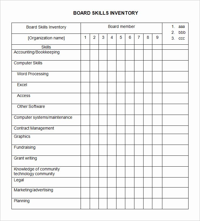Employment Skills assessment Template Awesome Skills Inventory Template 6 Free Word Excel Pdf