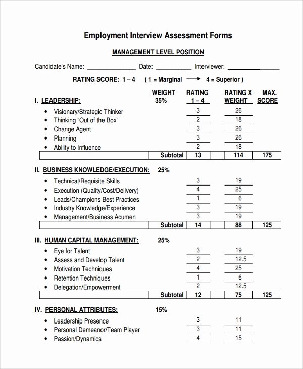 Employment Skills assessment Template New 47 assessment form Examples