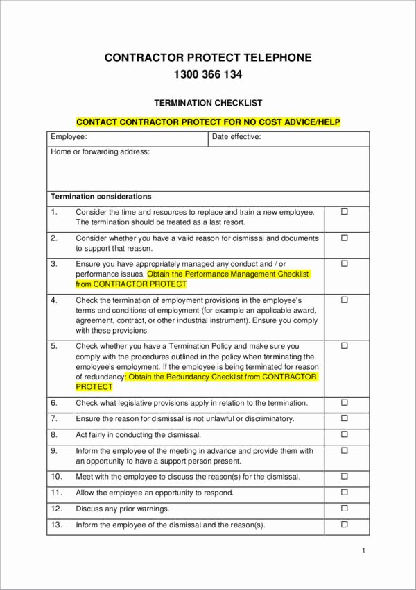 Employment Termination Checklist Template Best Of 9 Termination Checklist Samples &amp; Templates