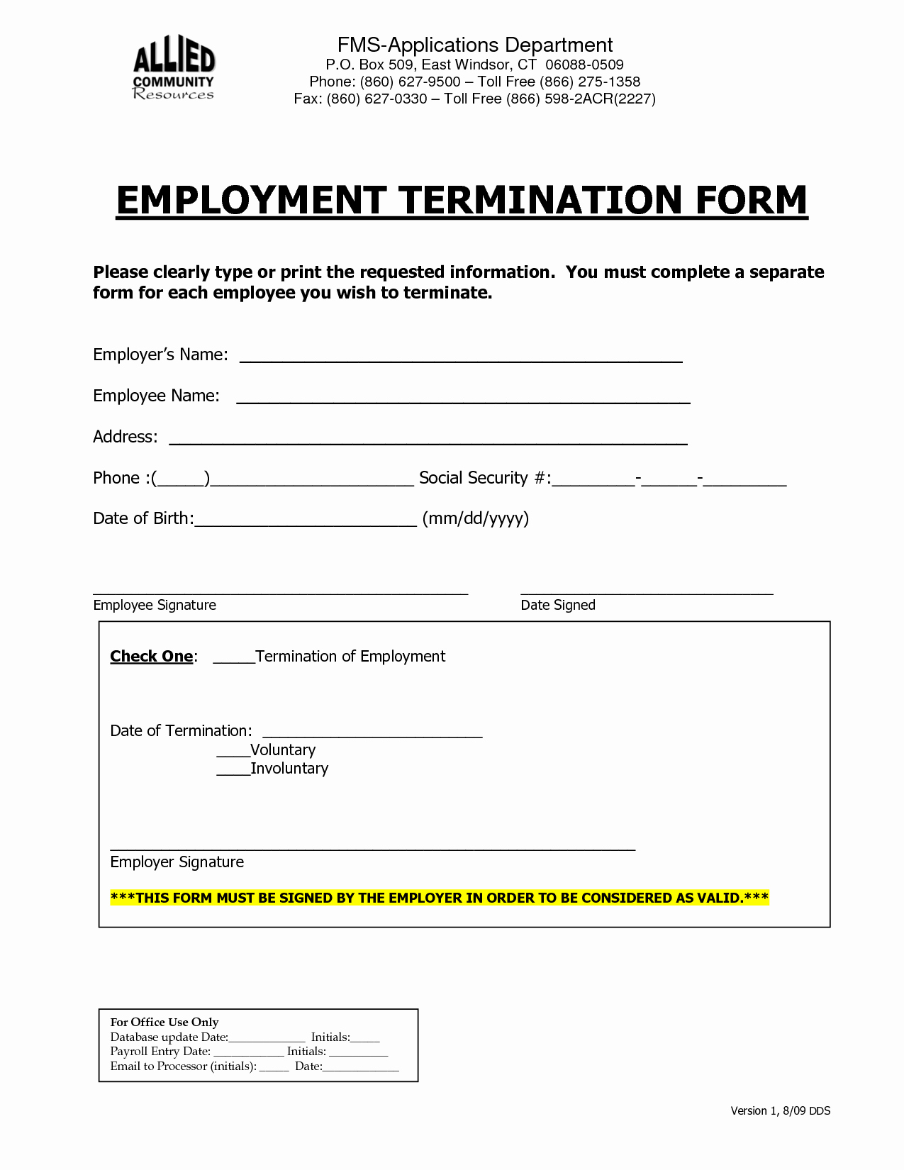Employment Termination Checklist Template Fresh Employee Termination form Free Printable Documents
