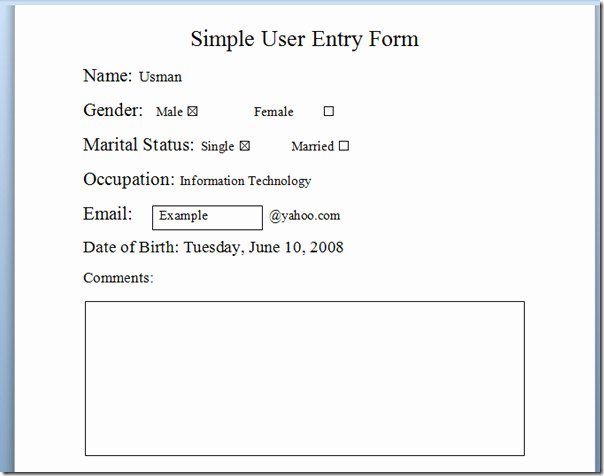 Entry form Template Word Unique Create User Entry forms In Word 2010
