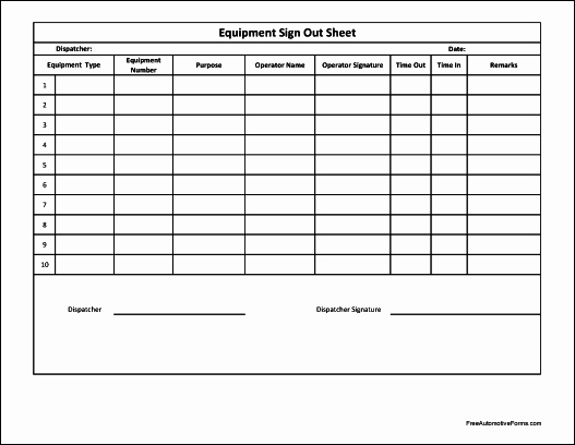 Equipment Checkout form Template Best Of Free Numbered Equipment Sign Out Sheet Wide Row