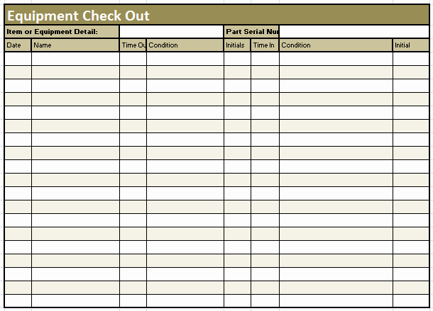 Equipment Checkout form Template Fresh Equipment Check Out Sheet Template format Example