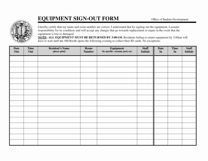 Equipment Checkout form Template Inspirational Sheet Inventory Sign Out Template Free Download In Sample