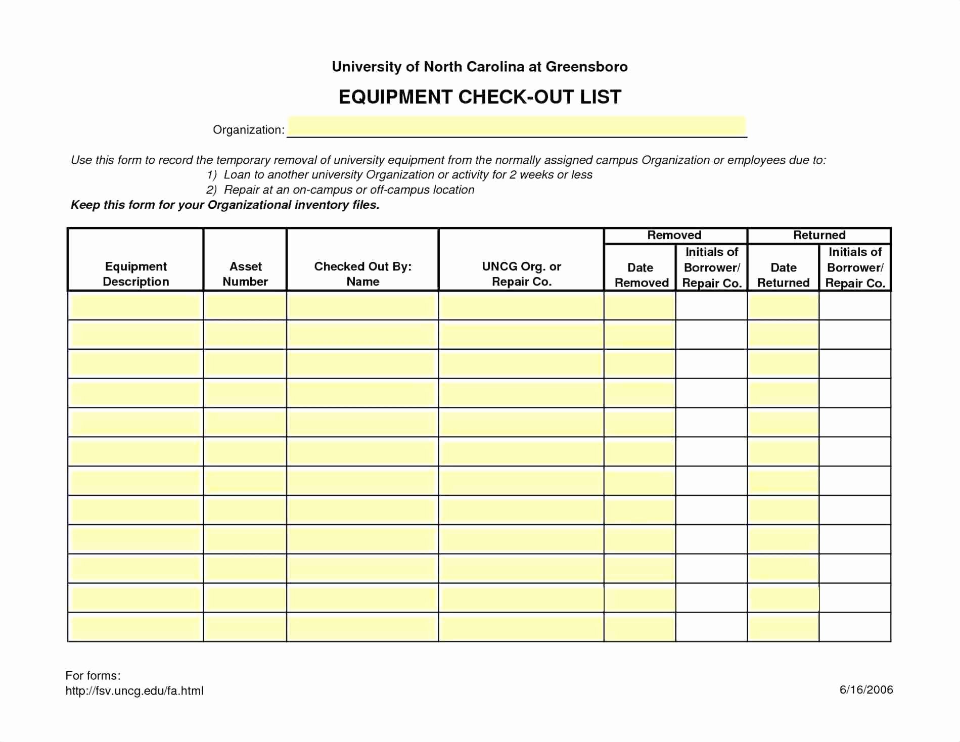Equipment Checkout form Template Luxury Employee Equipment Check Out form Baskanai