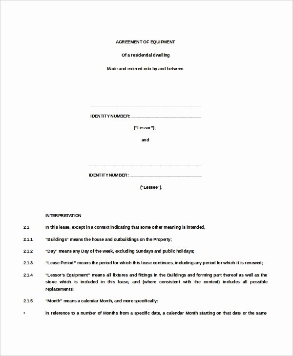 Equipment Lease Agreement Template Best Of 20 Equipment Rental Agreement Templates Doc Pdf