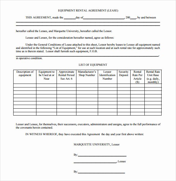 Equipment Lease Agreement Template Fresh 9 Blank Rental Agreements to Download for Free