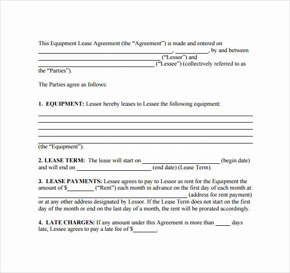 Equipment Lease Agreement Template Luxury 12 Equipment Lease Agreement – Samples Examples &amp; format
