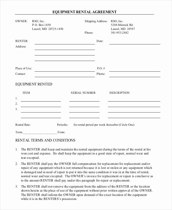 Equipment Lease Agreement Template Unique Rental Agreement form – 12 Free Word Pdf Documents