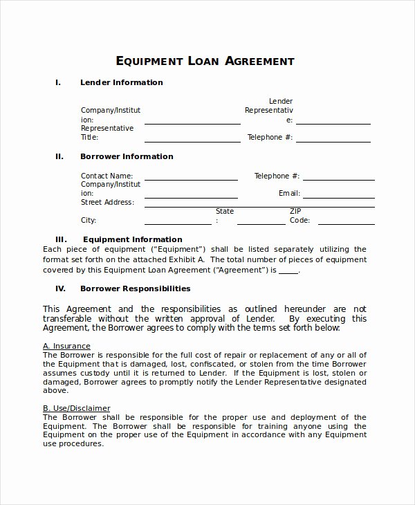 Equipment Loan Agreement Template Inspirational Loan Agreement Template 17 Free Word Pdf Document