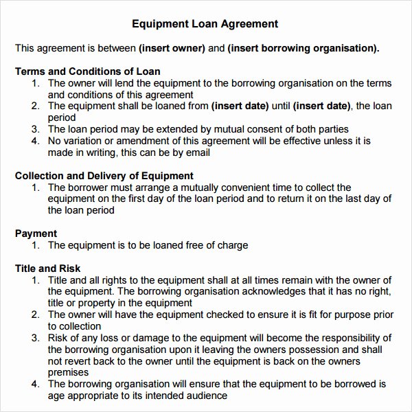 Equipment Loan Agreement Template Lovely Loan Agreement 14 Download Documents In Pdf Word