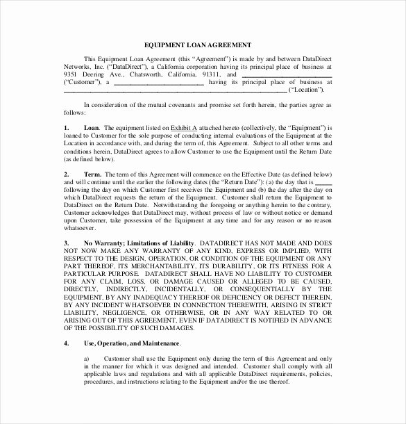 Equipment Loan Agreement Template New 18 Loan Agreement Templates – Free Word Pdf format