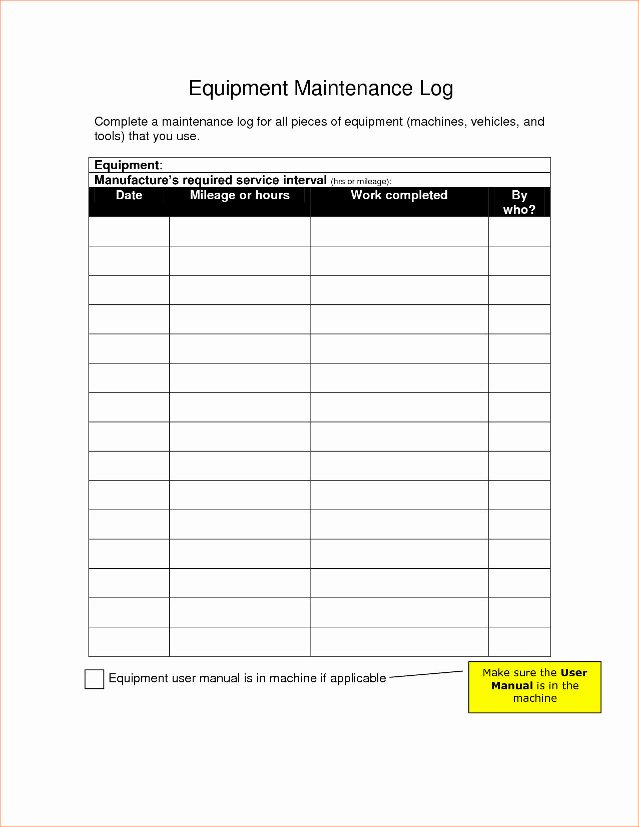 Equipment Maintenance Log Template Awesome 4 Equipment Maintenance Log Template