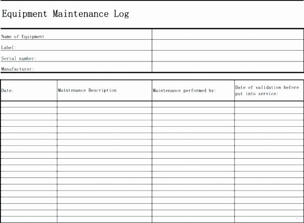 Equipment Maintenance Log Template Excel Unique Editable Maintenance Log Spreadsheet Template for Excel