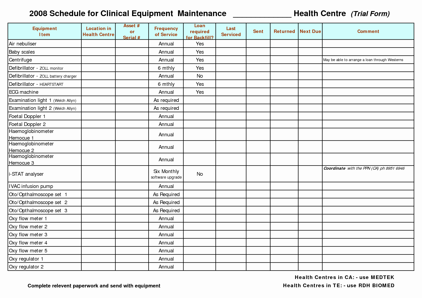 Equipment Maintenance Schedule Template Excel Beautiful Clinical Equipment Maintenance Template and form Example