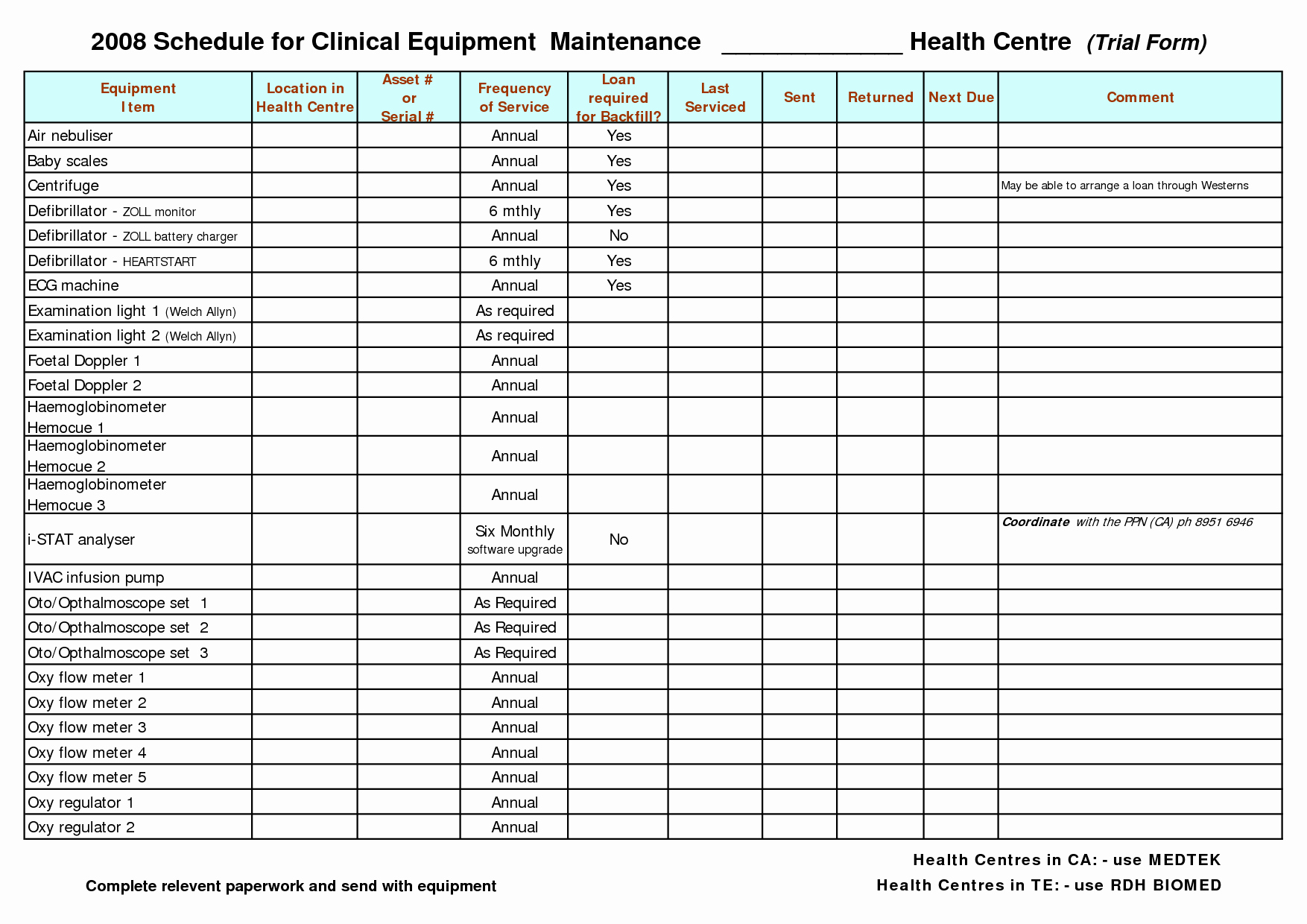  Equipment Maintenance Schedule Template Excel 