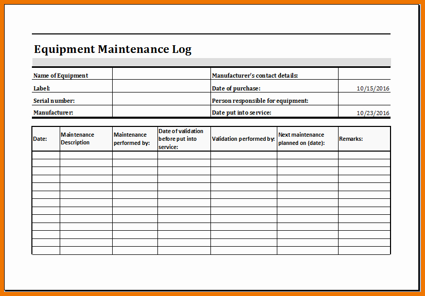 Equipment Maintenance Schedule Template Excel Beautiful Equipment Service Record Template to Pin On