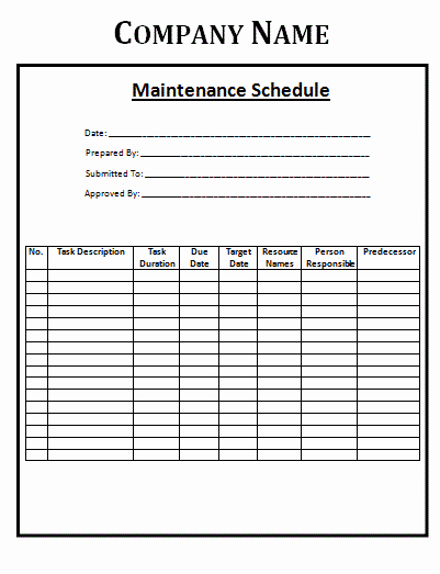 Equipment Maintenance Schedule Template Excel Luxury Maintenance Schedule Template