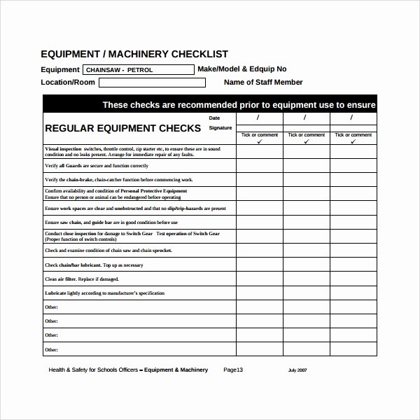 Equipment Preventive Maintenance Checklist Template Luxury 17 Maintenance Checklist Templates – Pdf Word Pages