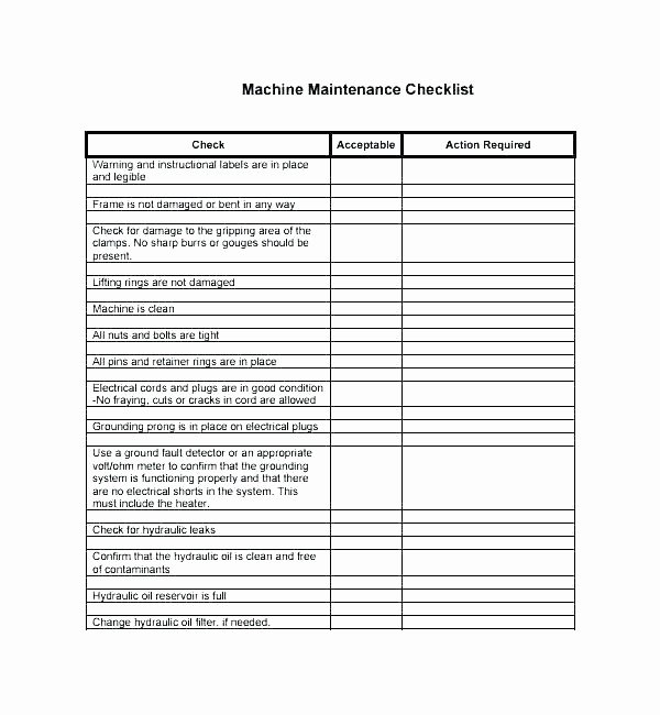Equipment Preventive Maintenance Checklist Template New Equipment Checklist Template – Flybymedia