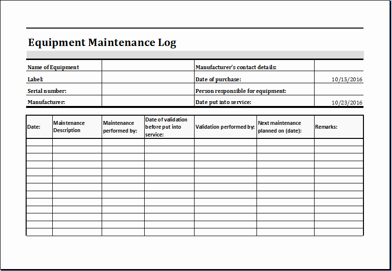 Equipment Preventive Maintenance Checklist Template Unique Equipment Maintenance Log Template Ms Excel