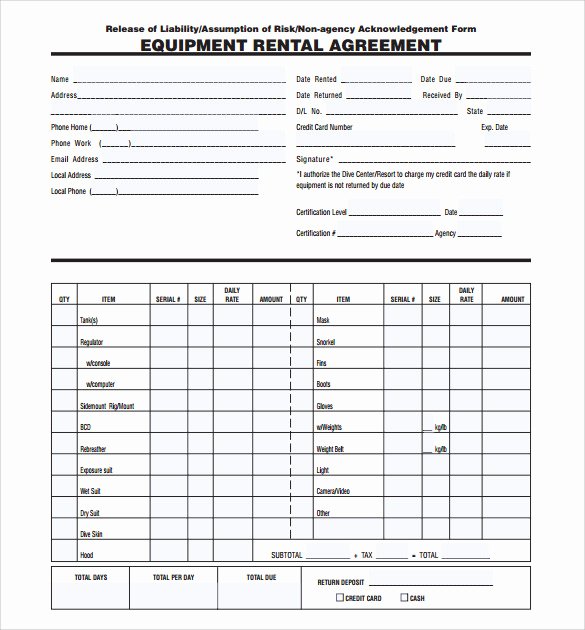 Equipment Rental Agreement Template New 14 Equipment Rental Agreement Templates