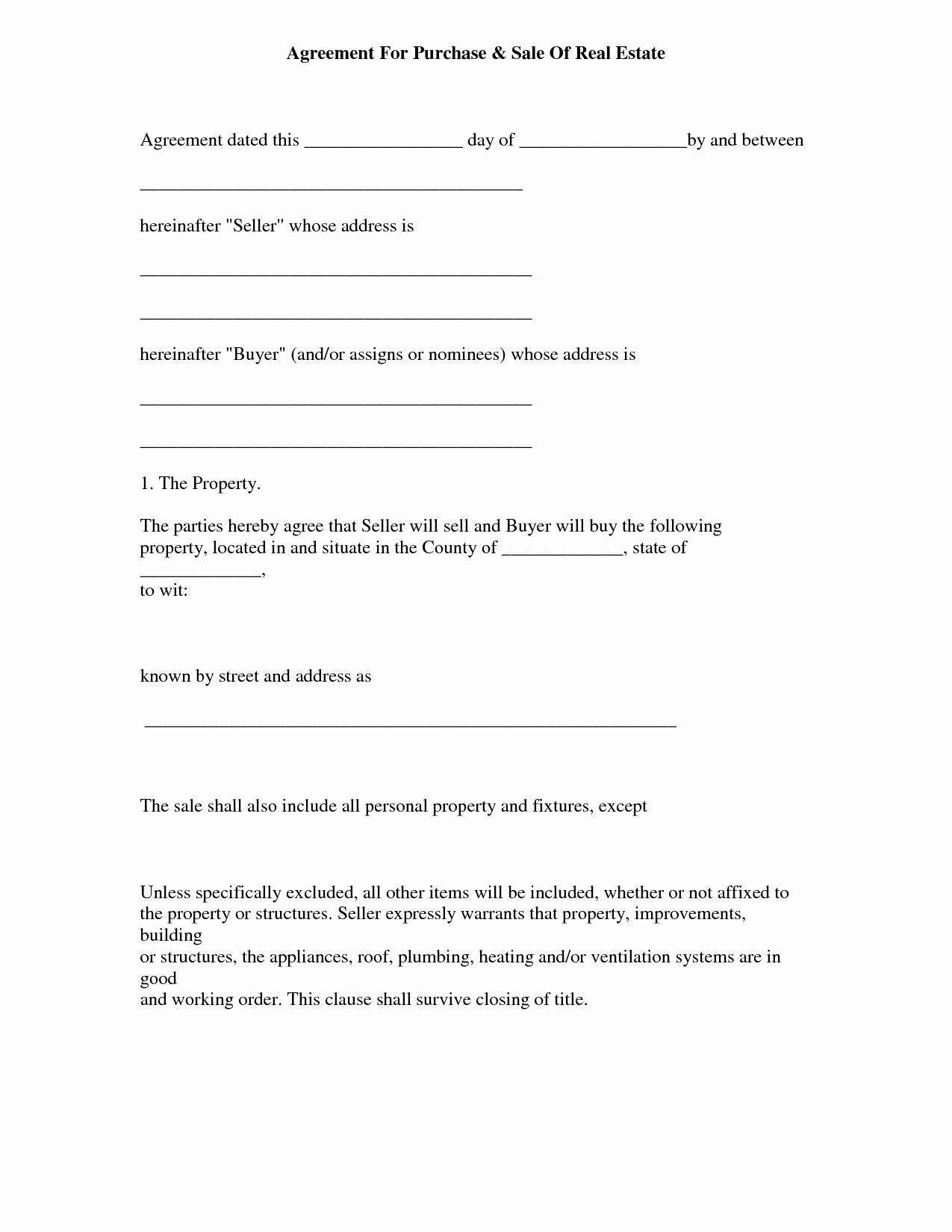 Estate Sale Contract Template New Free Printable Real Estate Purchase