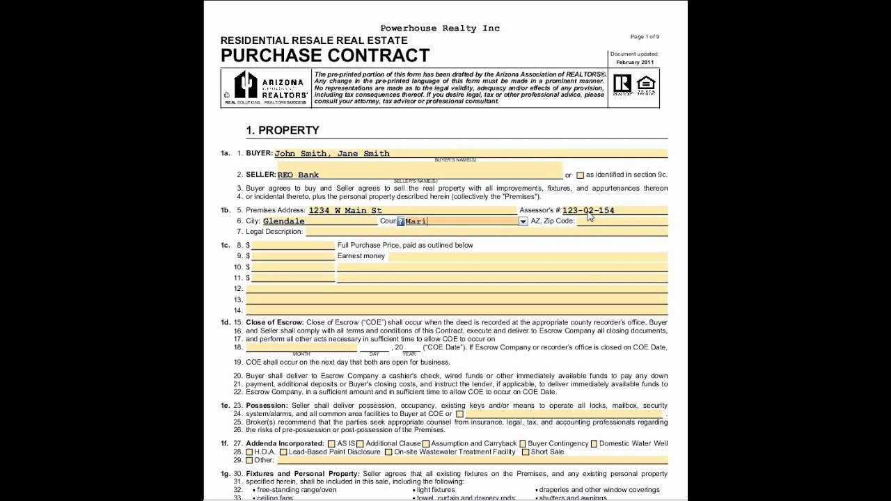 Estate Sale Contract Template New Pleting Section 1 Property Az Residential Purchase