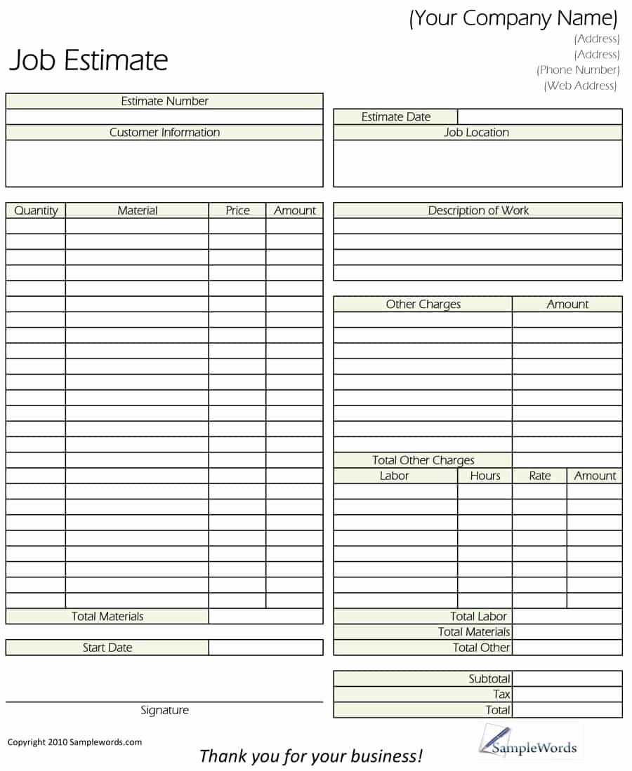 Estimating Template for Construction Inspirational 44 Free Estimate Template forms [construction Repair