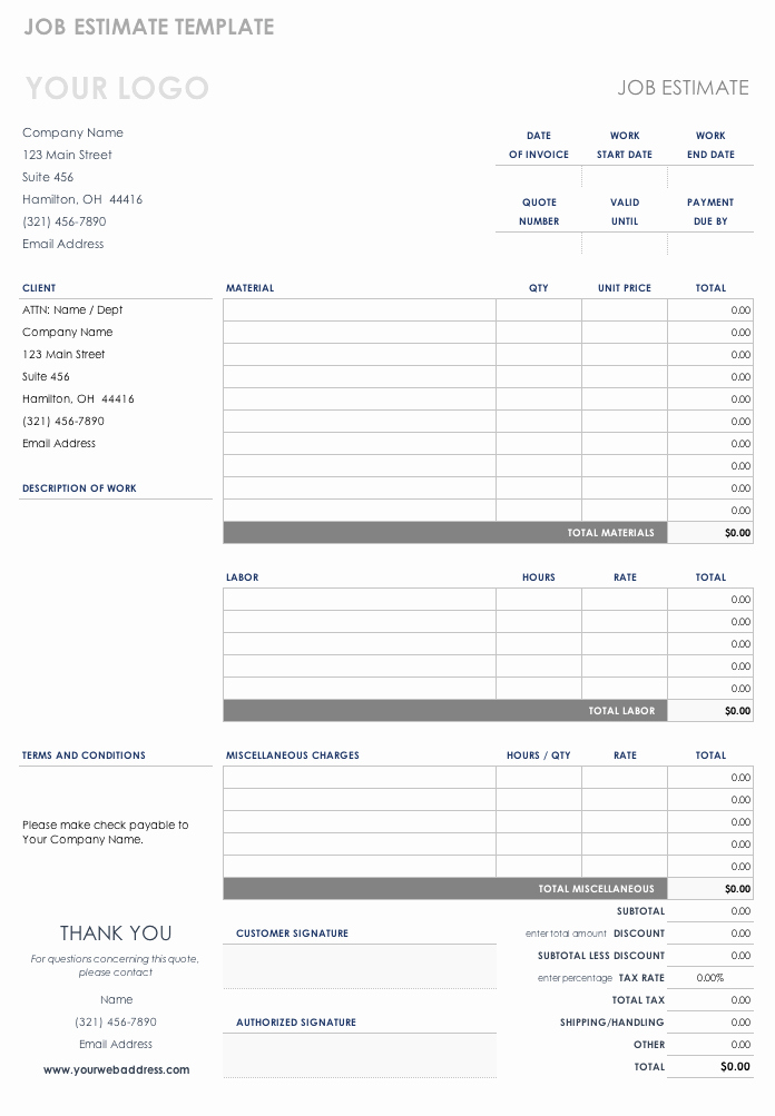 Estimating Template for Construction New Free Estimate Templates