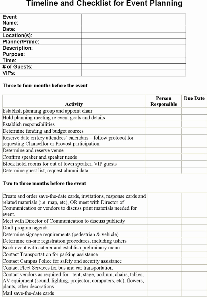 Event Planning Checklist Template Fresh Timeline and Checklist for event Planning Biz
