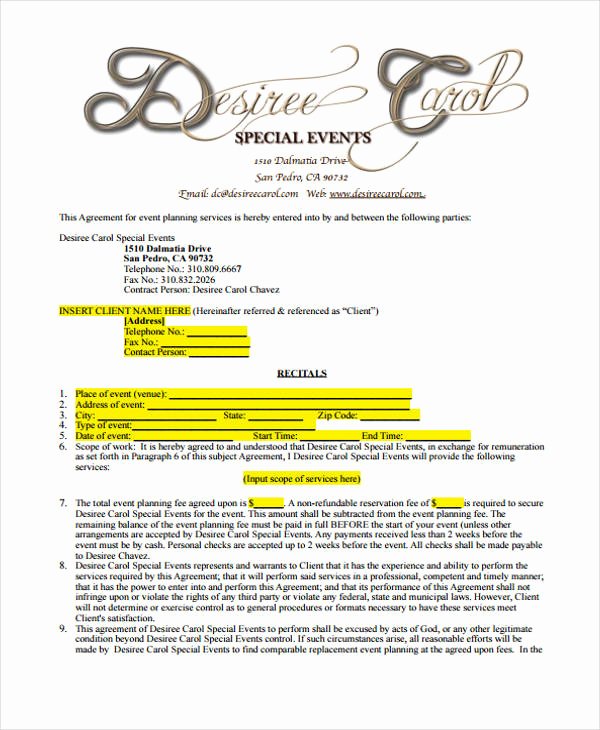 Event Planning Contract Template Free New 5 Planner Contract Templates Sample Word Google Docs
