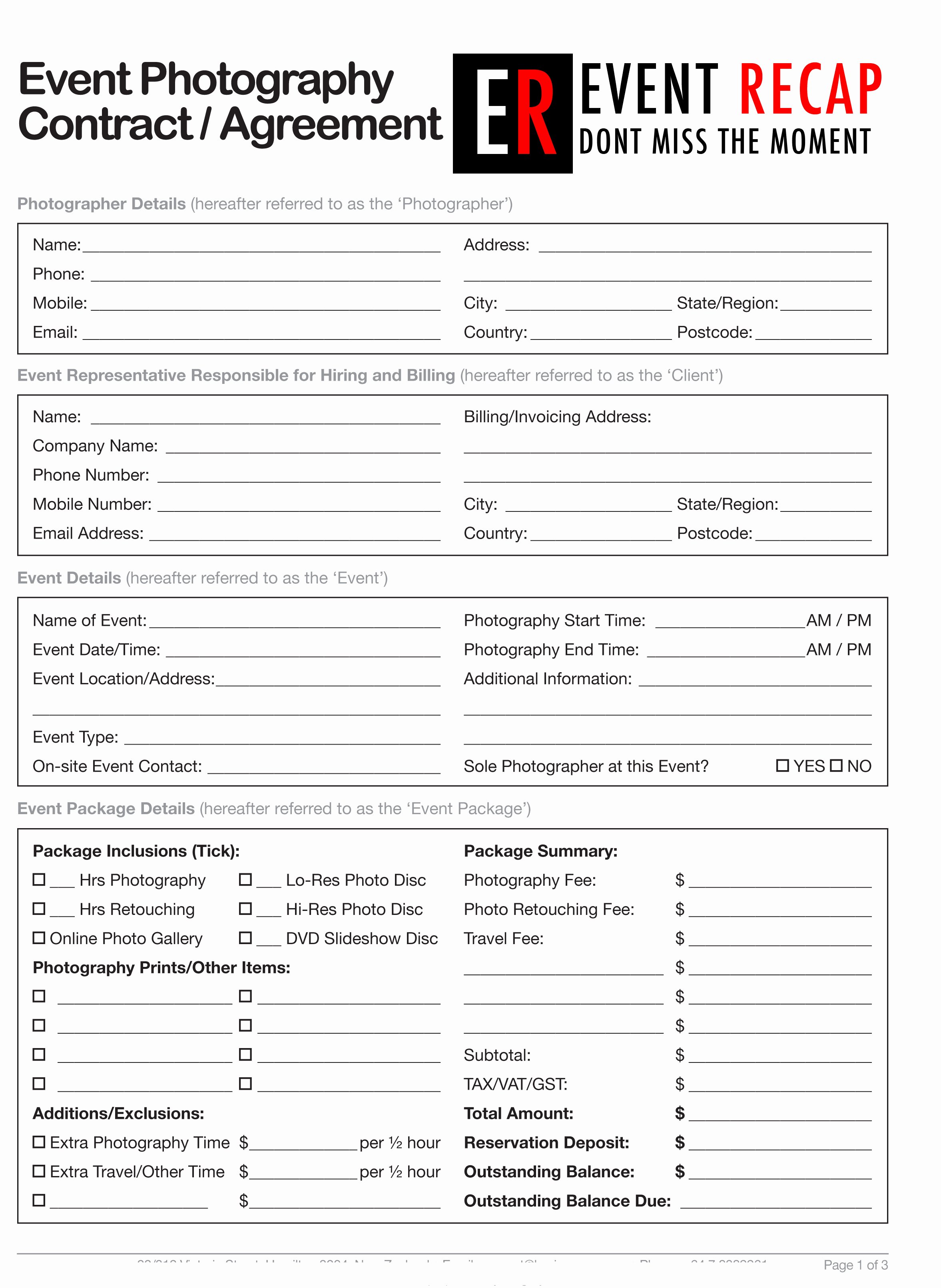 Event Planning Contract Template Fresh Booking Information