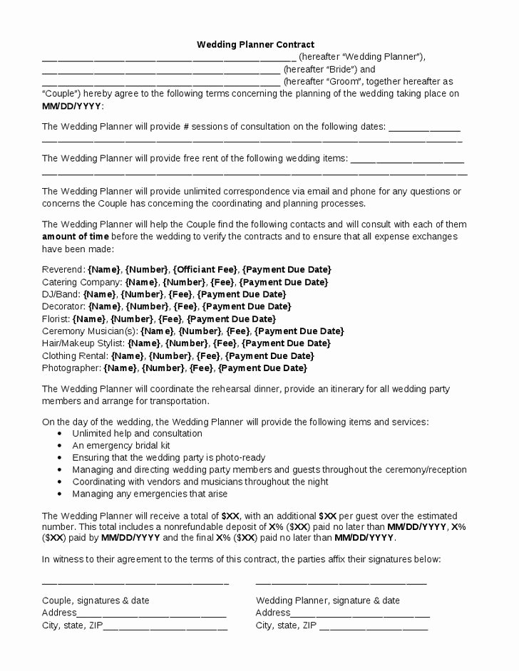 Event Planning Contract Template Luxury Wedding Planner Contract