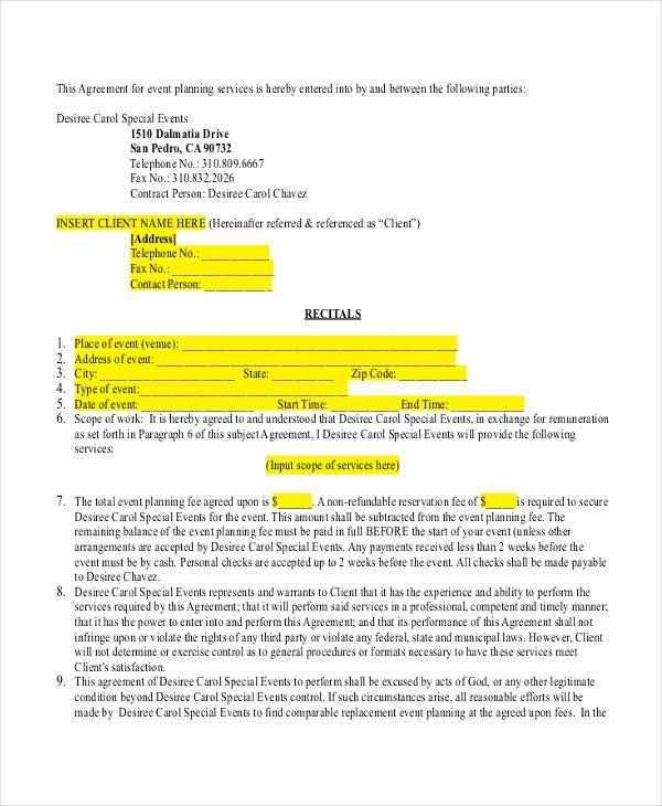 Event Planning Contract Template New event Planner forms 8 Free Documents In Pdf