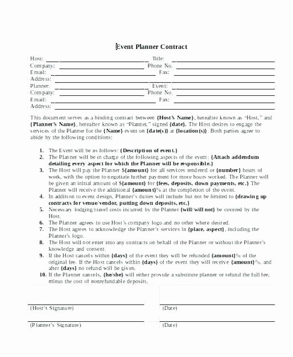 Event Planning Contract Template Unique Sample event Planning Contract – Emailers