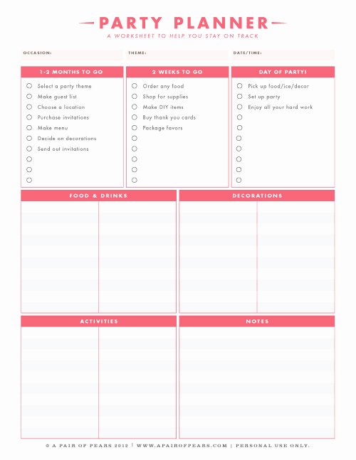 Event Planning Worksheet Template Awesome 7 Best Of Menu Planning Printable Wedding Worksheet