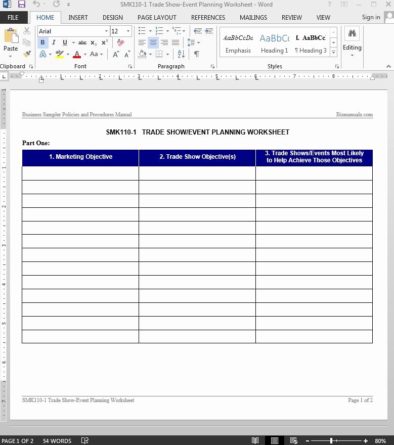 Event Planning Worksheet Template Fresh Microsoft Word Template Procedure Manual Fileshift