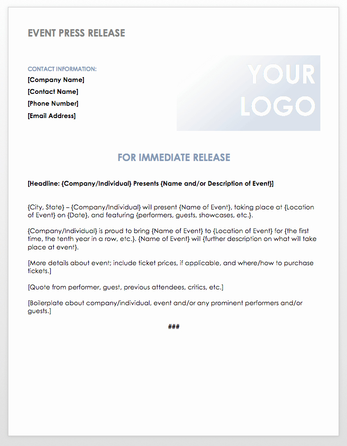 Event Press Release Template Luxury Free Press Release Templates
