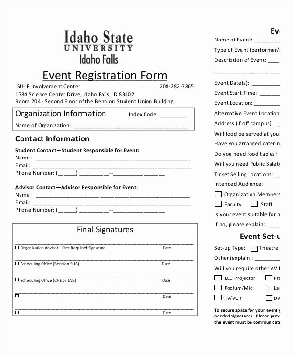 Event Registration form Template Fresh Printable Registration form Templates 9 Free Pdf