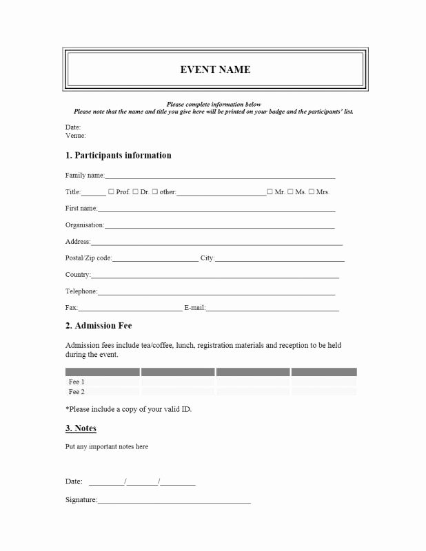 Event Registration form Template Word Inspirational Registration form Template