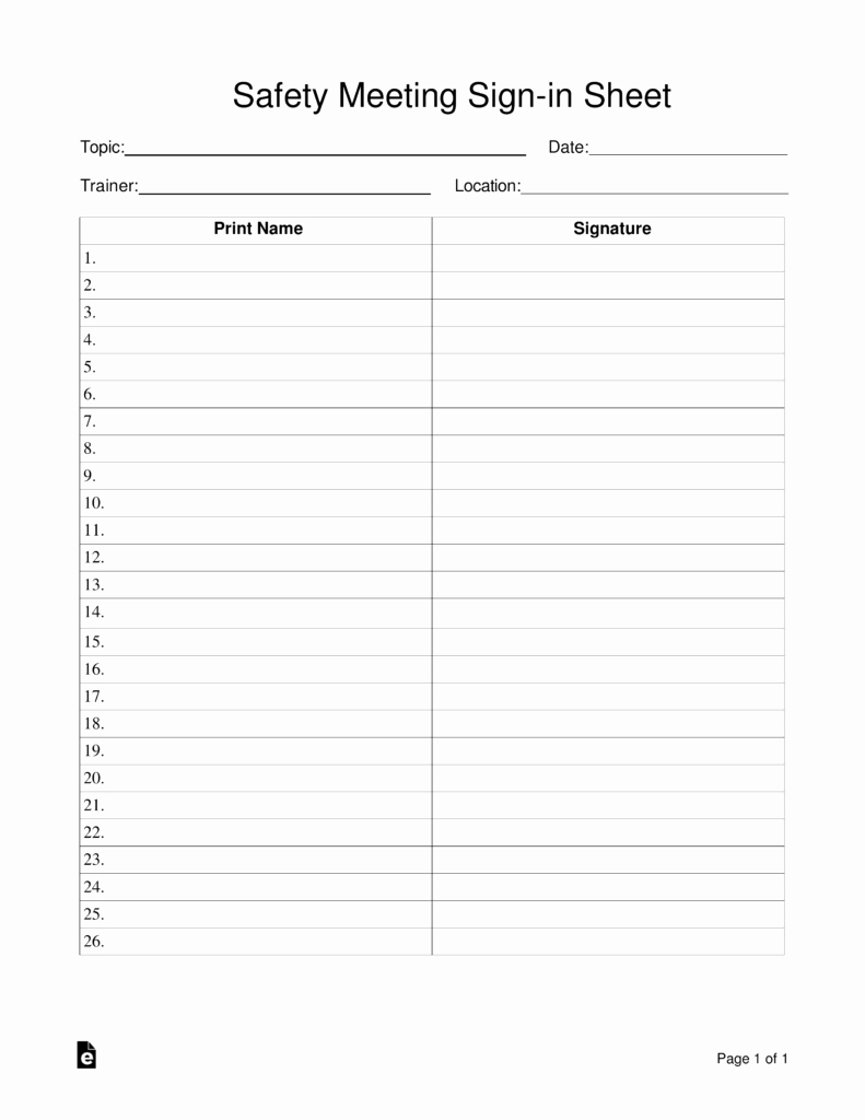 Event Sign In Sheet Template Awesome Safety Meeting Sign In Sheet Template