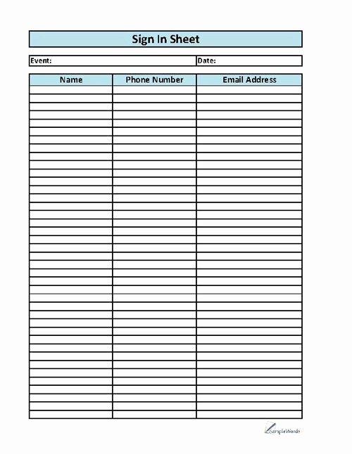 Event Sign In Sheet Template Luxury Printable Sign In Sheet Employee or Visitor form