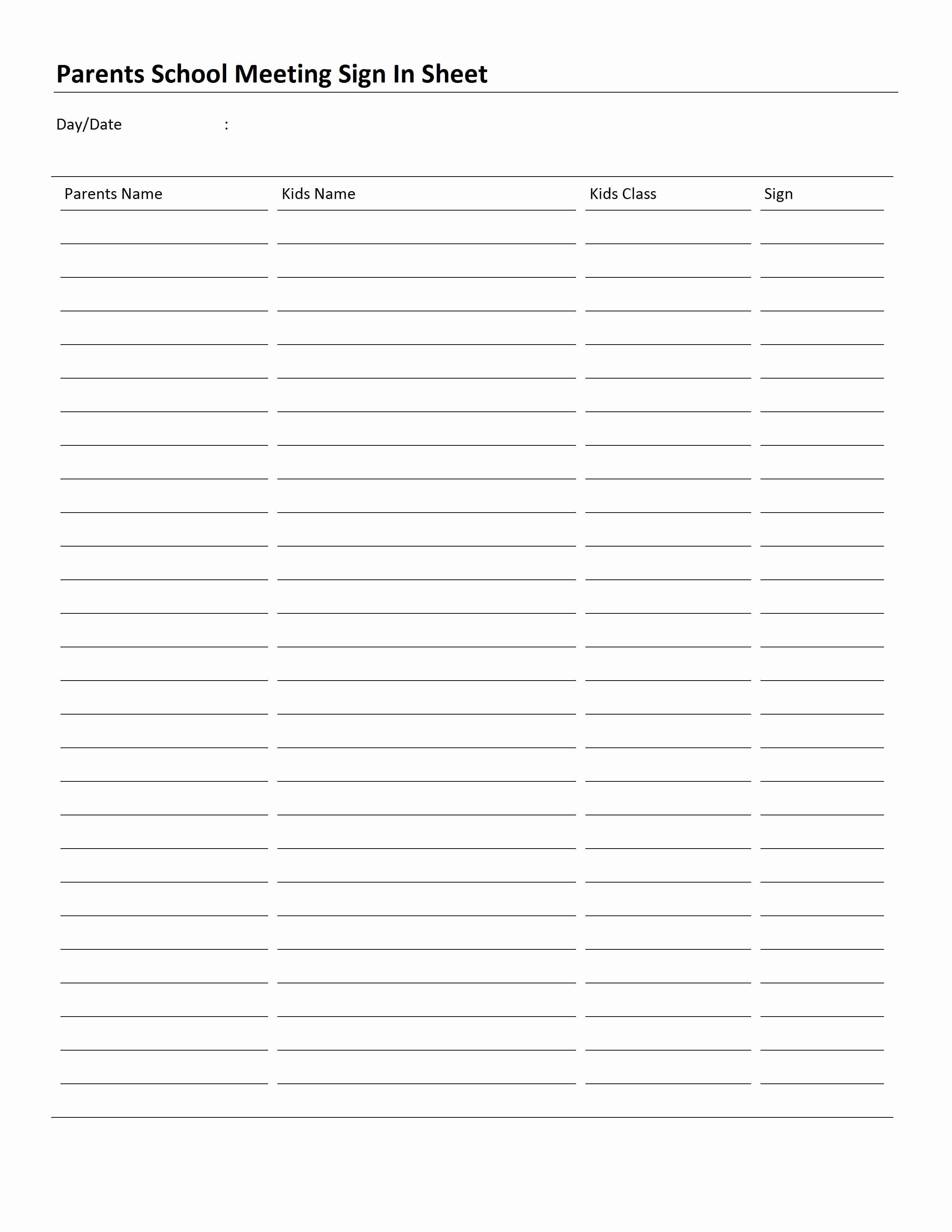 Event Sign In Sheet Template New Parents School Meeting Sign In Sheet