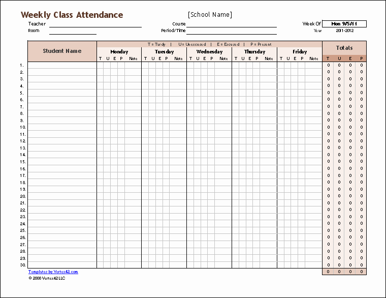 Excel attendance Tracker Template Awesome Free attendance Tracking Templates and forms