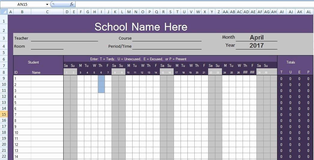 Excel attendance Tracker Template New Monthly attendance Spreadsheet Template Excel format
